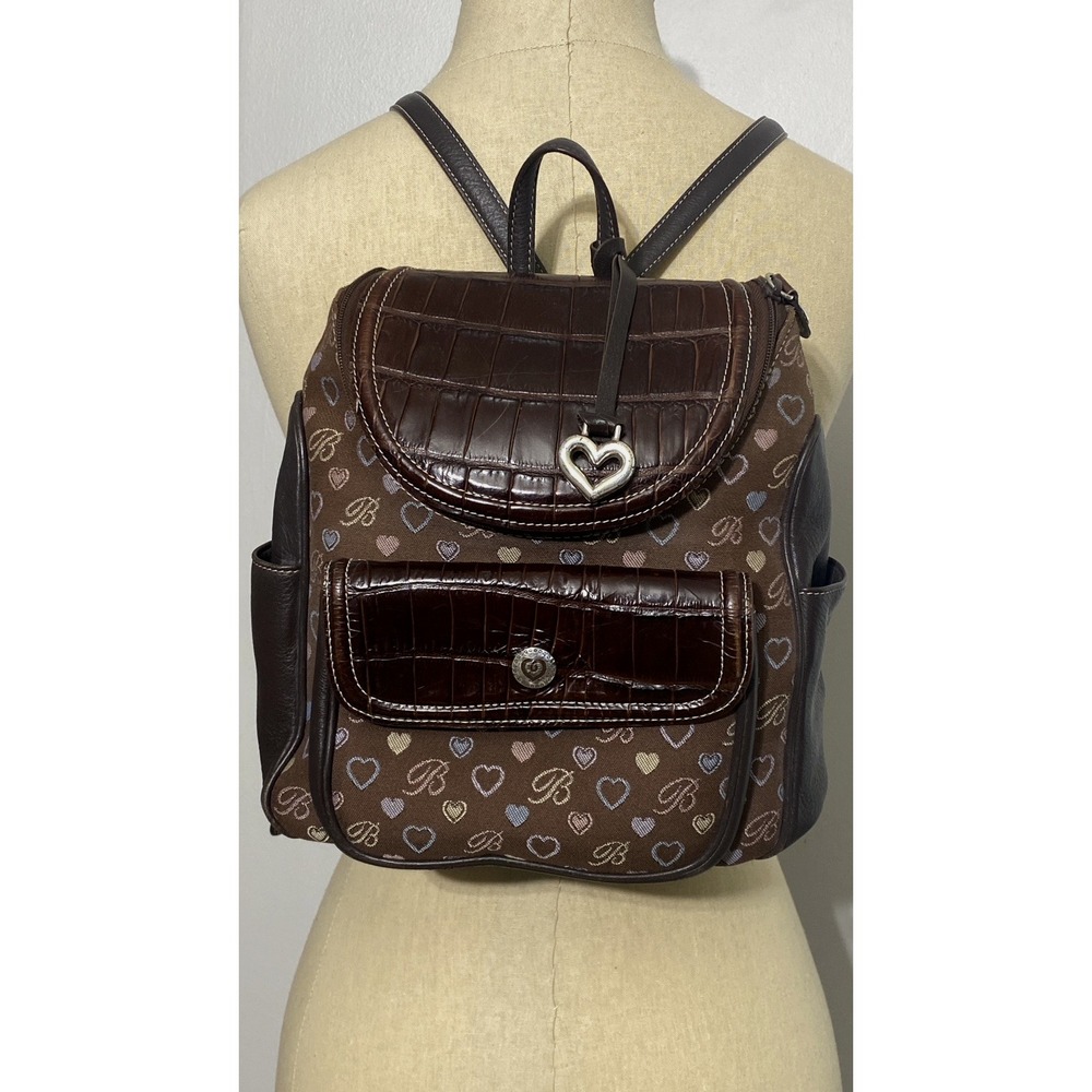 Brighton Julia Backpack Brown Croc Embossed Leather Sig Heart Organizer Purse